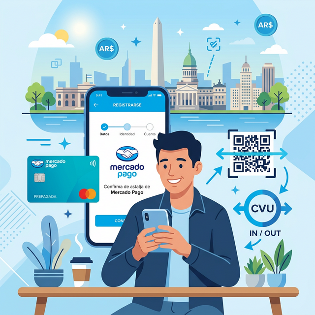 Persona abriendo la aplicación de Mercado Pago en su celular en Argentina