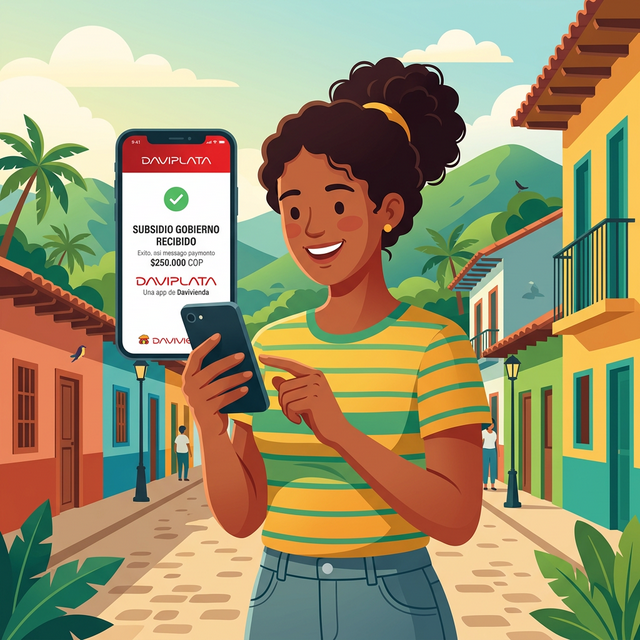 Persona usando la app Daviplata para transferir dinero en Colombia
