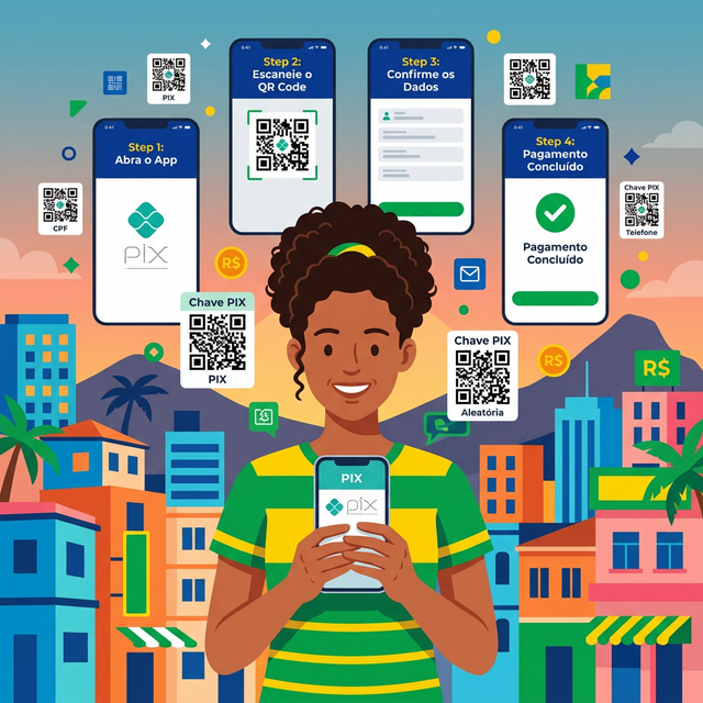 Persona realizando una transferencia PIX desde la app bancaria en Brasil