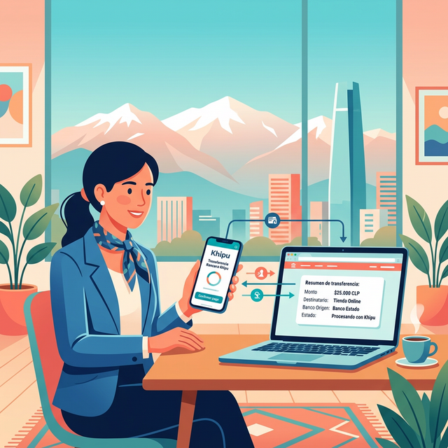 Persona pagando en línea con Khipu desde su cuenta bancaria en Chile