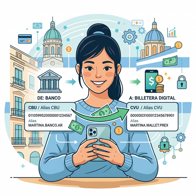 Transferencia bancaria CBU/CVU en proceso desde app móvil en Argentina